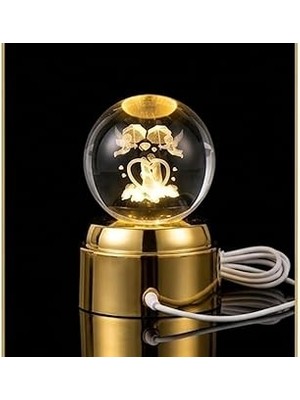 Nacario 3D Kazımalı Kristal Top Gece Lambası, Altın Rengi Tabanlı, USB Bağlantılı, Romantik Çift Tema