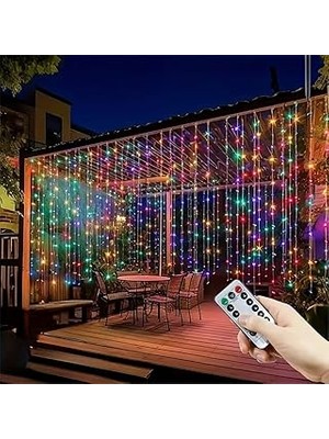 Nacario Senon Kumandalı Peri Tel LED Aydınlatma 300 Ledli̇ Perde Işık 10 Saçaklı 3x3 Metre Dekoratif Duvar I