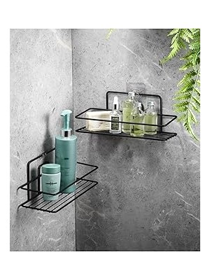 Nacario Sas Haus Yapışkanlı Banyo Düzenleyici Şampuanlık Duş Rafı Siyah 2 Adet Tş-01