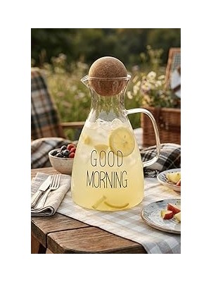Nacario Top Mantarlı Borosilikat Cam Sürahi - 1500ML Lüks Karaf