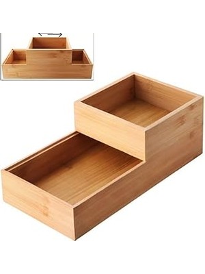 Nacario Deconox 2'li Çok Amaçlı Bambu Organizer Set - Büyük Küçük Boy Banyo, Mutfak Ofis Düzenleyici