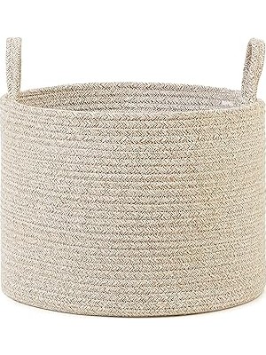 Nacario Textile Bej Kırçıllı Pamuklu Halat Sepet 35 x 27 cm