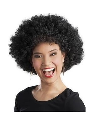 Nacario Siyah Renk Kıvırcık Afro Bonus Peruk Parti Peruğu
