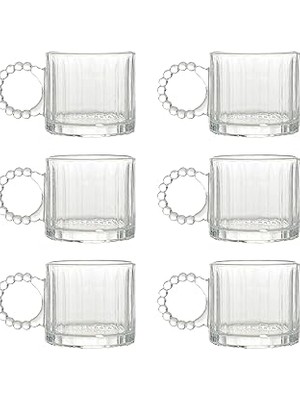 Nacario Promosyonca Kristal Cam Bardak Seti, 300ML, 6 Parça, Boncuk Kulplu