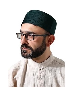 Nacario Yeşil Petek Kareli Kadife Kalıp Namaz Takkesi Yeşil 61