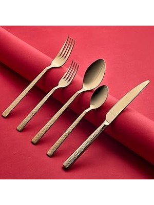 Nacario Aryıldız Piero Gold Mat 12 Kişilik 60 Parça Beyaz Çatal Kaşık Takımı