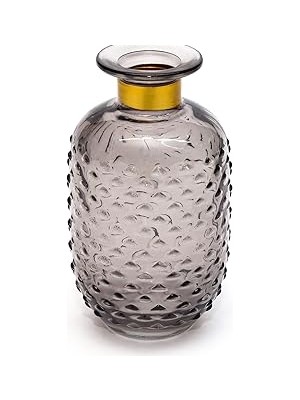 Nacario Gold Boyunlu Antrasit Cam Vazo (15 Cm)