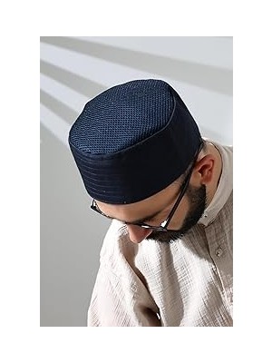 Nacario Lacivert Fileli Kumaş Kalıp Namaz Takkesi Lacivert 59