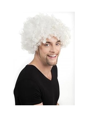 Nacario SMR-D019 Beyaz Renk Kıvırcık Afro Bonus Peruk