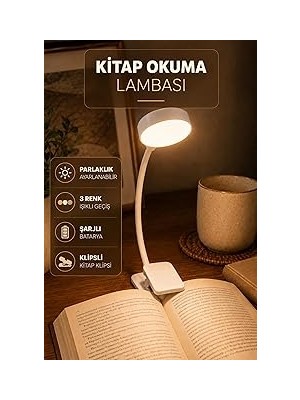 Nacario Şarjlı Ayarlı Klipsli Mini Kitap Okuma Lambası Mandallı Işık Masa Lambası Kitap Okuma Işığı AV3310
