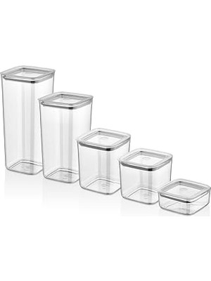 Nacario Vip Ahmet Sude Kare Saklama Kabı, 5'li Set (1700 ML+1200 ML+1000ML+700ML+350 Ml)