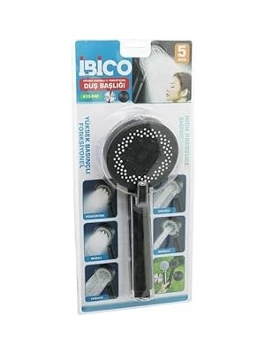 Nacario 5 Modlu Duş Başlığı, Yuvarlak 8.7 Cm, Kademeli Vakumlu, Siyah Gövde Zemin, Beyaz-Siyah Iğne, 14