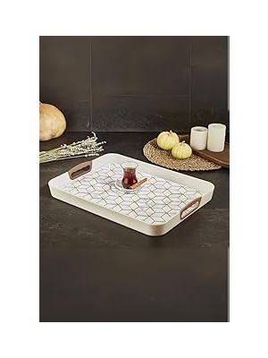 Nacario Vip Ahmet Dikdörtgen Baskılı Tepsi Kumsal 34 x 46 Cm, Kumsal