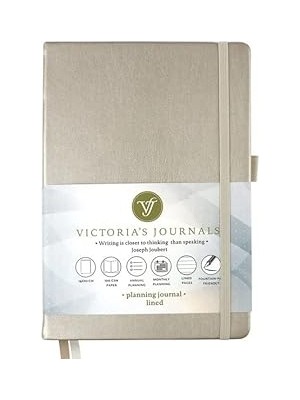 Nacario Victoria's Journals Venzi Sert Kapak Planlayıcı Defter 14X20 cm 100 Gr. Krem 96 Yaprak Gümüş Çizgil