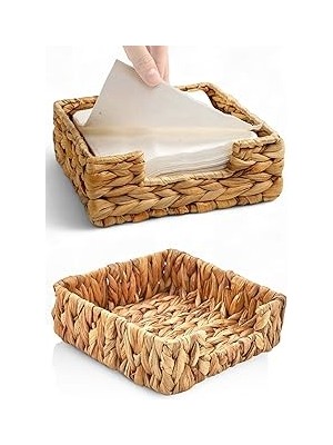 Nacario Deconox El Yapımı Örme Doğal Su Sümbülü Hasır Peçetelik (19 * 19 * 7cm) - Yemek Masası Üstü Kağıt P