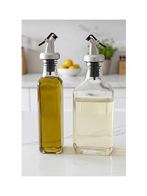 Nacario 2'li Şeffaf Cam Yassı Yağdanlık - Sızdırmaz Tıpalı 200ML. Sirkelik Sosluk