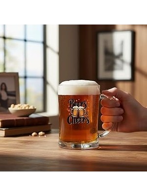 Nacario 2 Adet Büyük Boy Renkli Baskılı Cam Bardağı Beer Glass Mug 600 ml