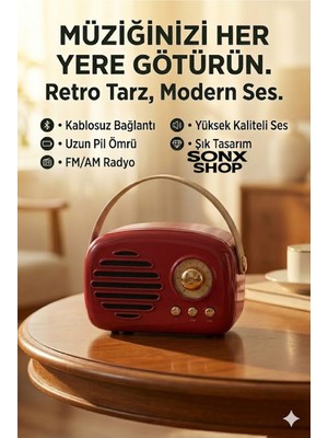 Nostaljik Retro Bluetooth Hoparlör - Fm Radyo, USB ve Bluetooth Kablosuz Hoparlör