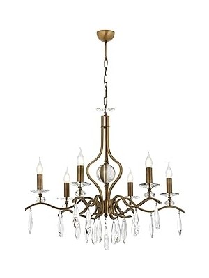Nacario Avonni AV-60394-6E Eskitme Kaplama Klasik Avize E14 Metal Kristal 80CM