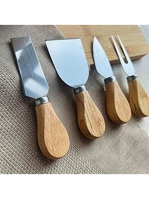 Nacario Promosyonca Bambu Saplı Peynir Bıçağı Seti, 4 Parça