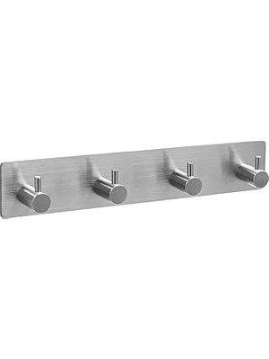 Nacario Deltahome Paslanmaz Çelik 4 Topuzlu Bornoz Askısı Havluluk - Banyo Askısı - Inox - Kendinden Yapışm