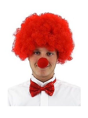 Nacario Kırmızı Renk Kıvırcık Afro Palyaço Seti