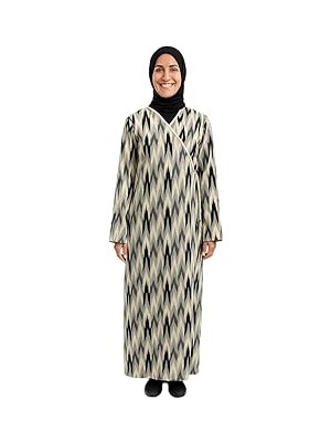Nacario Zigzag Desenli Kruvaze Namaz Elbisesi –%100 Viskon, Yandan Bağlamalı, Rahat Kalıp, 36–46 Beden (Gri