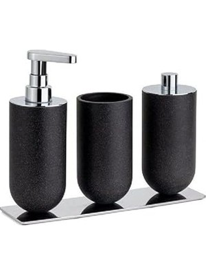 Nacario System 3'lü Set Sıvı Sabunluk-Diş Fırçalığı-Pamukluk Siyah/krom Renk 206X87X265 mm