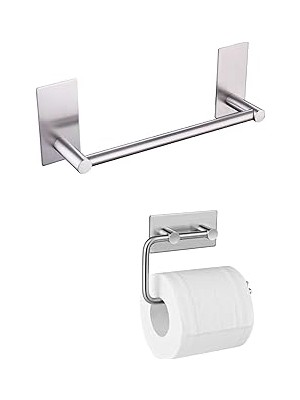 Nacario Deltahome Paslanmaz Çelik 30CM Havluluk Tuvalet Kağıtlığı Set - Inox - Kendinden Yapışkanlı