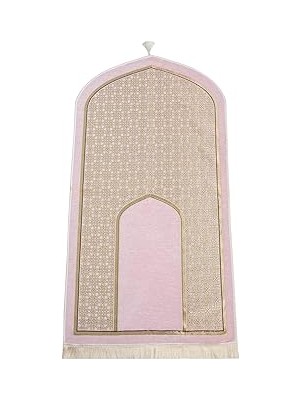 Nacario Oval Mihrap Desenli Püsküllü Lüks Şönil Seccade Pembe