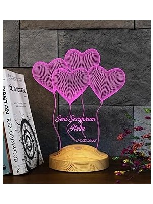 Nacario Sevgiliye Özel Kalpli 3D LED Lamba - Uçan Kalpler Tasarımıyla Romantik Anlamlı Hediye 3 Boyutlu