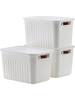 Nacario 3 Adet Kapaklı Saklama Kutusu Seti -15 Litre – Beyaz -Taşınabilir Kulplu, Dolap Içi Düzenley