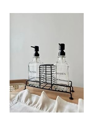 Nacario 2’li Metal Standlı Cam Sıvı Sabun Sabunluk 500 ml Siyah