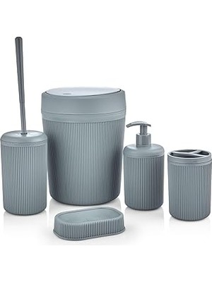 Nacario 5 Parça Lüx Plastik Banyo Seti - Kovalı, Antibakteriyel Fırça, Normal Sıvı Sabunluk, Fır