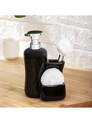 Nacario Porsima 268669 Tezgah Üstü Siyah Sıvı Sabunluk Fırçalı Süngerlikli Sabunluk (550ML) 20CM