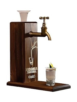 Nacario Bk Gift Özel Vodka Baskılı Musluklu Doğal Ahşap Standı, Çeşmesi, Doğum Günü Hediyesi, Ev