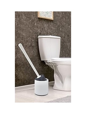 Nacario Silikon Wc Tuvalet Banyo Fırçası Klozet Fırçası Beyaz-Gri Oval
