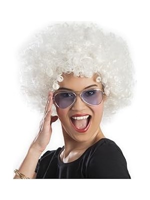 Nacario Kıvırcık Afro Bonus Peruk, Tek Ebat, SMR-D019AVNMUSTRAN, Beyaz