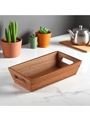 Nacario Deconox Akasya Ağacından Ekmek Sepeti - Doğal Ahşap Ekmeklik, Şık Ekmek Sunumluk (23X13X7CM) - Kahv