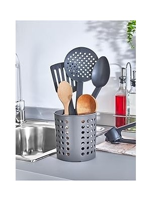 Nacario Plastik Silindir Dik Kaşıklık & Tezgah Üstü Düzenleyici & Servis Standı, Antrasit