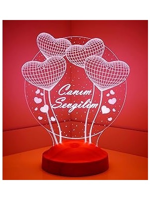 Nacario 14 Şubat Hediyesi Canım Sevgilim, Sevgililer Günü Hediyesi Balon Kalpler Küre 3 Boyutlu 3D LED Lamb