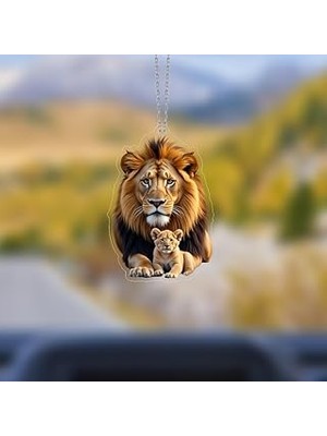 Nacario Araba Ayna Süsü, Araba Süsü, Çanta Aksesuarı - Aslan - Pleksi Malzeme, Uv Baskılı - 007