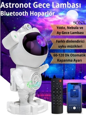 Astronot Bluetooth Hoparlör Bulutsusu Galax Yay Tavan Gökyüzü Projektör Zamanlayıcı Gece Lamb
