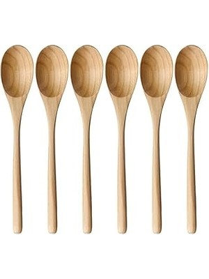 Nacario Doğal Ahşap Tatlı Kaşığı Seti, 17 Cm, 6 Adet - Verniksiz El Yapımı Tahta Kaşık, Tatlı Baharat Se