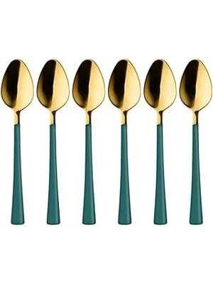 Nacario 6 Adet Çay Kaşığı Seti, 18/10 Paslanmaz Çelik, Gold Yeşil, 11 Cm, 70 gr