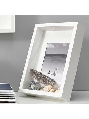 Nacario Sannahed 21X30 cm A4 Beyaz Ahşap Fotoğraf Çerçevesi, Çiçek Konabilen Derin Kutu Çerçeve