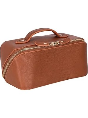 Nacario Ella Terra Caramel Brown Hakiki Deri Makyaj & Seyahat Çantası
