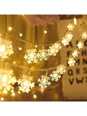 Nacario Coverzone 5 Metre LED Işıklı 28'li Kar Tanesi Işık Zinciri Dekoratif Pilli Aydınlatma Ev Dekorasyon