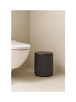 Nacario Lines Serisi Antrasit/gri Akrilik Kovası – Silindir, 5 Litre, 25CM, Kolay Temizlenir - 3372