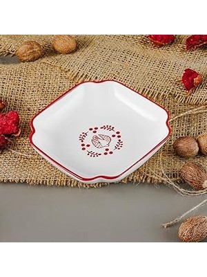 Nacario Aryıldız Red Bird Köşeli Porselen Tabak Kırmızı Desenli Renkli 10 cm
